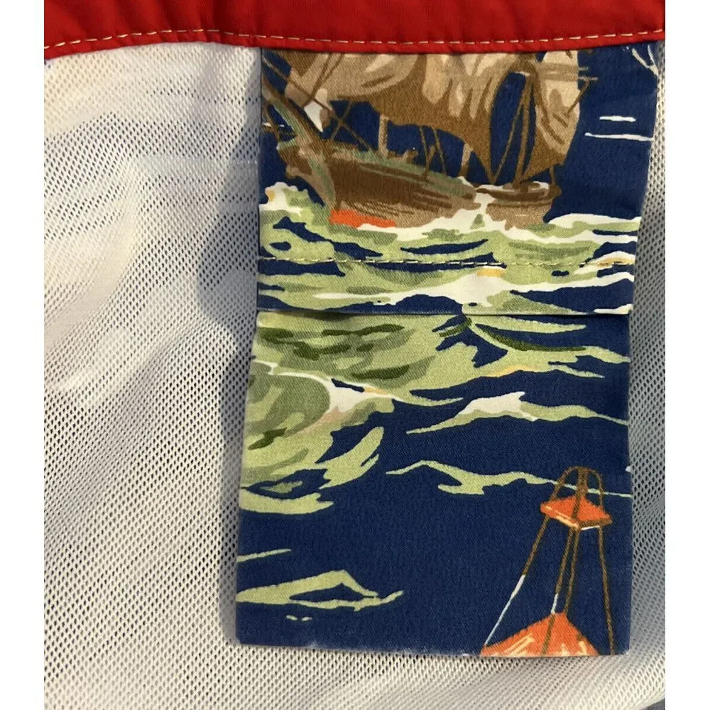 Polo Ralph Lauren Blue Swim‎ Trunks Lined Board Shorts Pirate Ship Buoy Mens 38